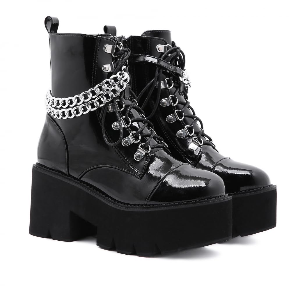 PROMI Tacones Altos Cadena De Zapatos De Mujer De Fondo Grueso Tacón Alto Grueso Botas Cortas