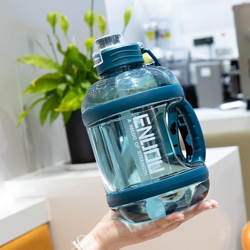 Image of Plastic 2.2 Liter Motivational Sports Gym Bottle Daily Water Intake With Time Markings Bpa-Free. Leak Proof For Adults For Gym, Travel And Office A- (Blue)