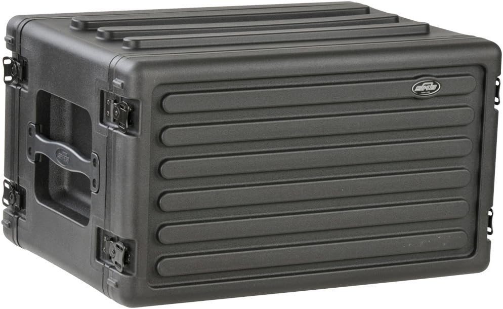 6U Shallow Roto Rack Case - Durable Polyethylene Gear Protector, Stackable, Waterproof with Twist Latches & Rubber Feet for Musicians, DJs, and A/V Equipment - Secure Transport & Storage Solution