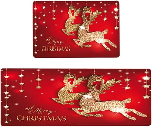 Miniatura 1 de Juego de 2 tapetes de puerta exterior para puerta delantera, tapete de Navidad, antideslizante, tapete de cocina, tapete de corredor, tapete de
