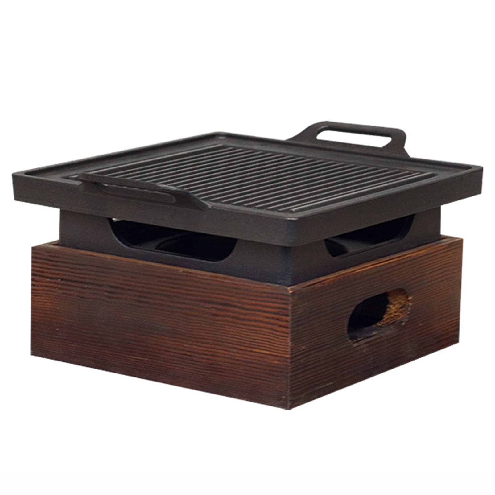 Barbecue Portatile Griglia da Tavolo Stufa Ad Alcool, Hotel Stile Giapponese Barbecue Piastra Griglia A Carbone, Tavolo da Pranzo Hibachi Grill con Base in Legno, per Giardino da Campeggio al Copert