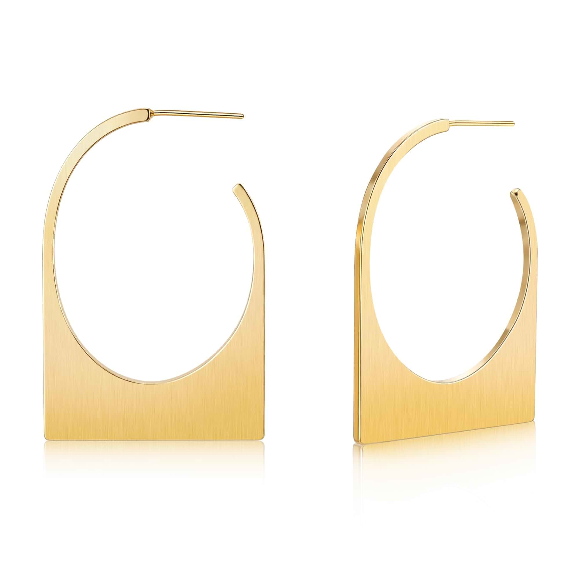 Chunky Gold Statement Hoop Earring for Women Geometric Square Trendy 14K Plated Brass, Gold/Silver/Rose Gold, Brushed Matte Finish, S925 Silver Post, Lightweight, Face-Framing for Everyday Wear