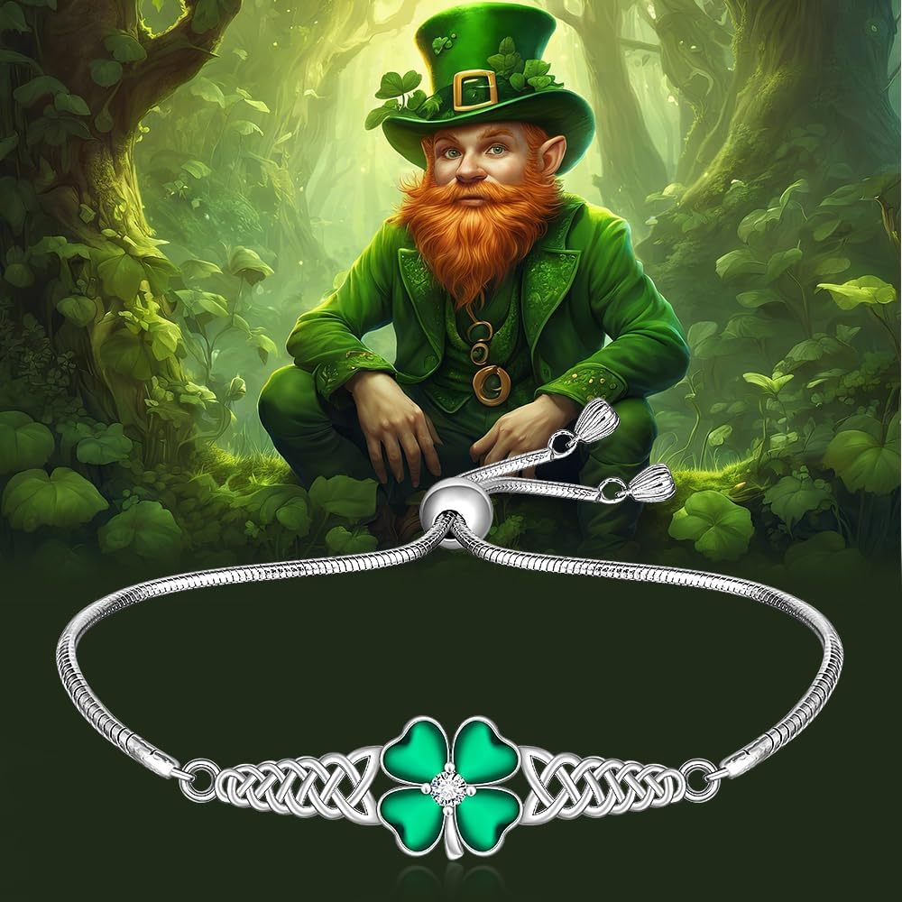 Shamrock Bracelet for Women Sterling Silver celtic St Patricks Day Bracelet Four Leaf Clover Green Luck Gifts Irish Jewelry - Image 4