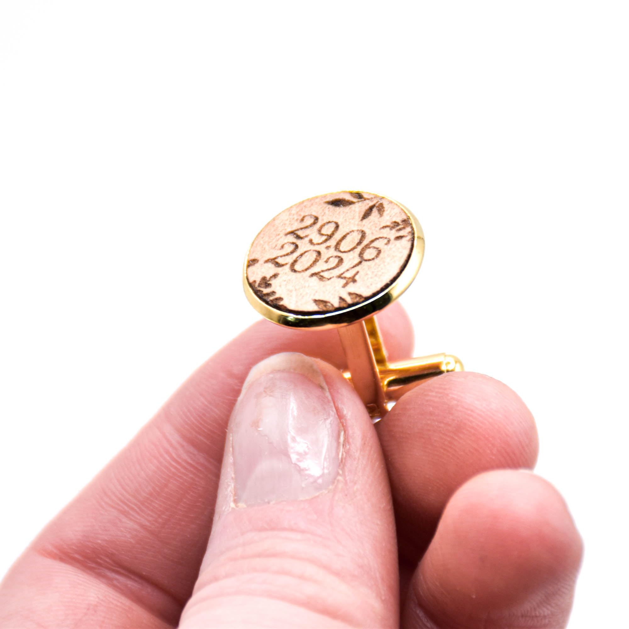Boutons de chemises personnalisés en bois de peuplier et acier inoxydable argenté ou doré, assortis ou asymétriques, mariage champêtre, floral, feuilles, boutons de manchette