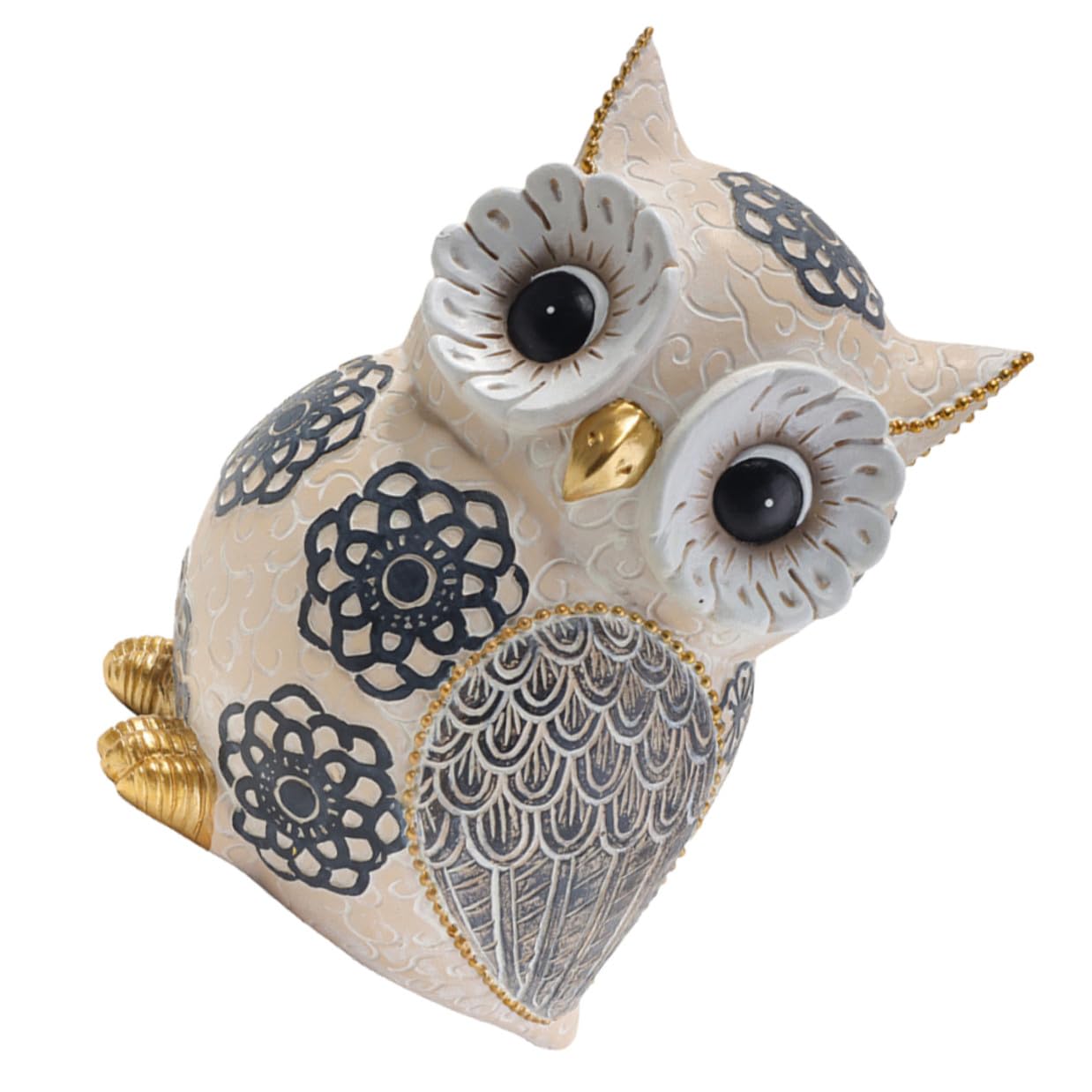 Statue de hibou en résine beige Lurrose pour décoration de bureau élégante