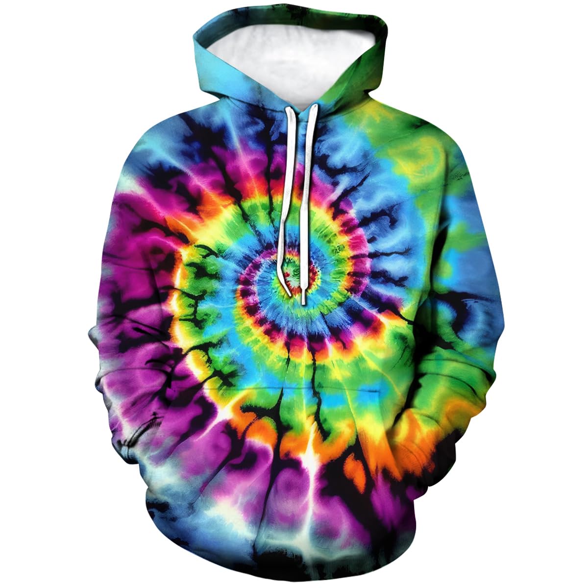 TiwBski Novelty Tie Dye Style Hoodies for Men Spiral Streak Print Sweatshirt Pullover