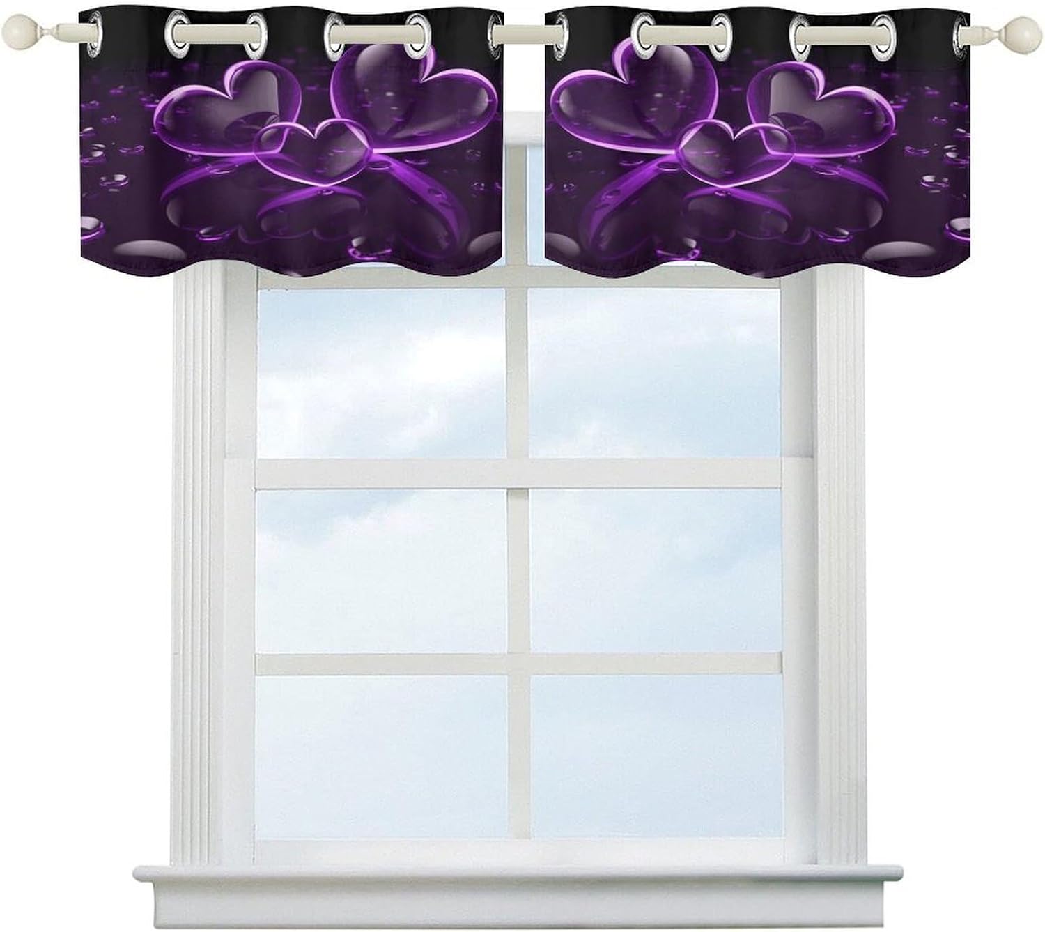 Purple Hearts 2 Pack Valance Curtains Window Treatments. Adjustable Curtain with Rod Pocket.Cafe Curtains is Half Curtains for Privacy Decorative 52x18.1 Inch.