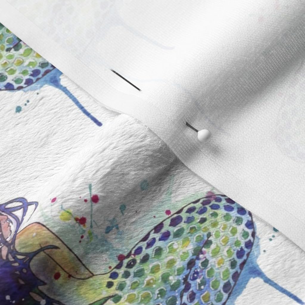 Spoonflower Fabric - Mermaid Watercolor Tail Seaside Girls Room Beach Fantasy Mythical Printed on Minky Fabric by The Yard - Sewing Baby Blankets Quilt Backing Plush