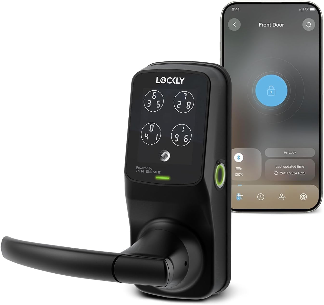 Lockly Secure Plus Smart Lock with smartphone app interface