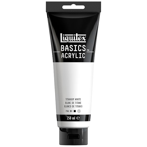 Liquitex 88700229 Basics - Pittura acrilica, Pigmenti per artisti monopigmentati, Resistente alla luce, durevole nel tempo, Finitura satinata, Tubo da 250 ml - Bianco Di Titanio