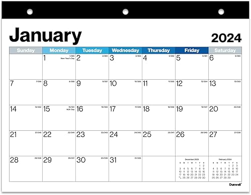 Dunwell Calendario para carpeta de 3 anillos 2023-2024 - (8.5 x 11 pulgadas, pantallas azules) 18 meses, uso de julio de 2023 a diciembre de 2024,