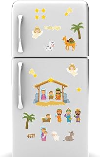 Yinder 26 Pcs Nativity Manger Scene Magnet Decal Set Magnetic Car Christmas Decorations Christmas Car Refrigerator Nativity Scene Magnets for Educational Learning Activities Door(Classic)