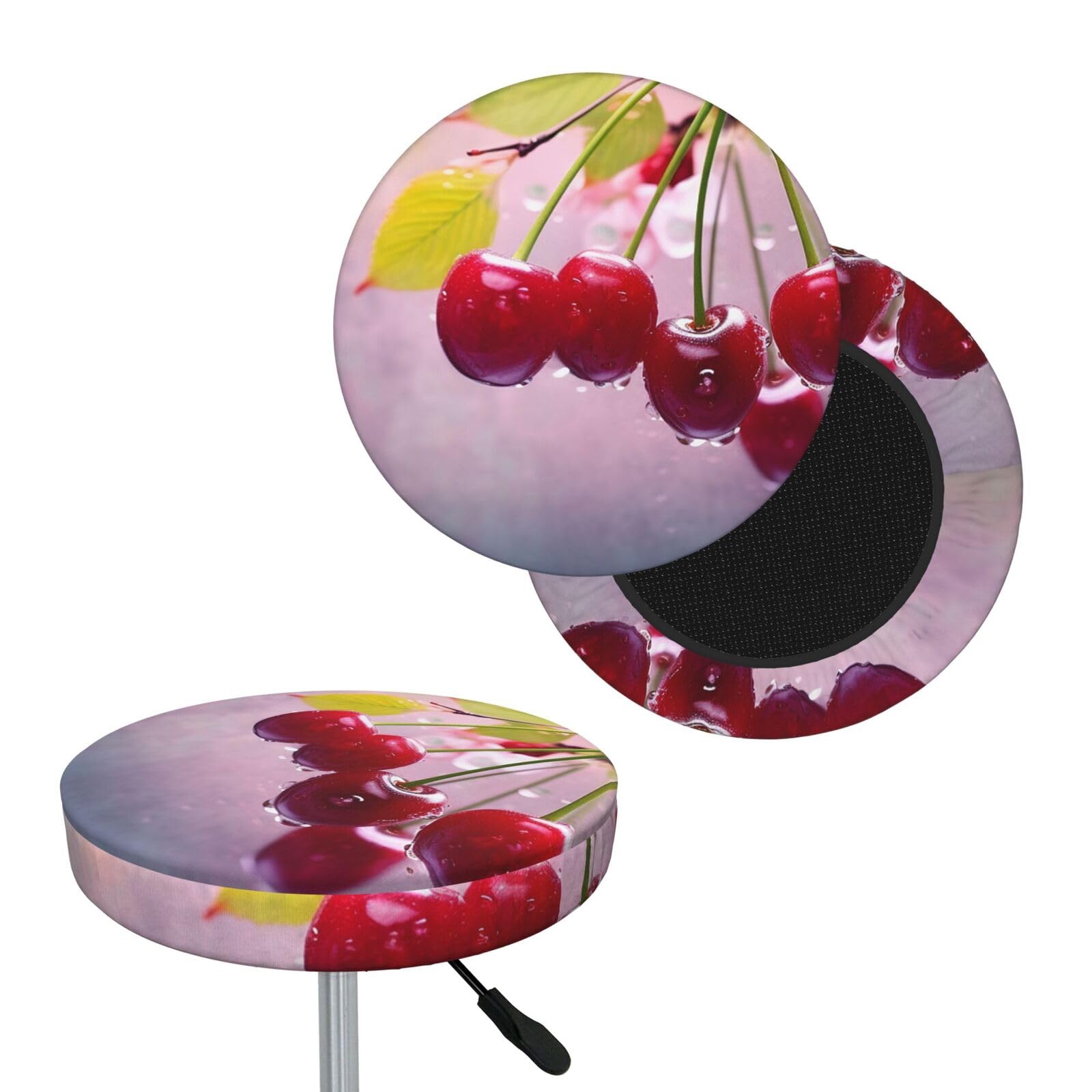 NONHAI Cherry Bar Stool Cover Round Elastic Stool Cushion Covers Dustproof Bar Chair Cover Washable Stool Cushion Slipcover Stretch Stool Seat Covers for 12-14 Inch Chair
