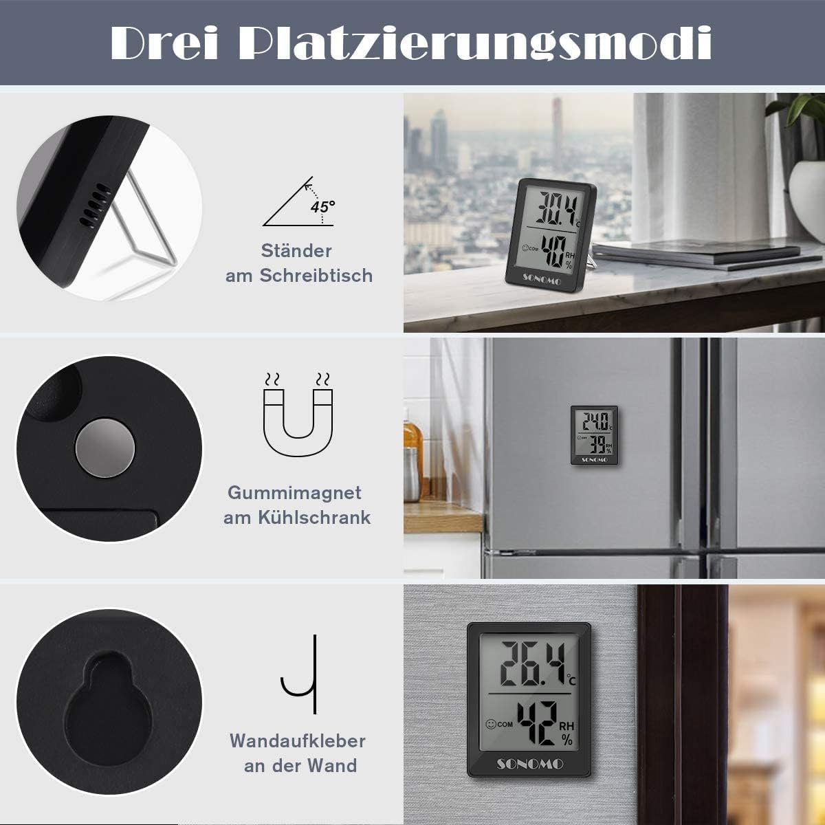 Sonomo Zestaw Termometrów, Czarny, 3 sztuki
