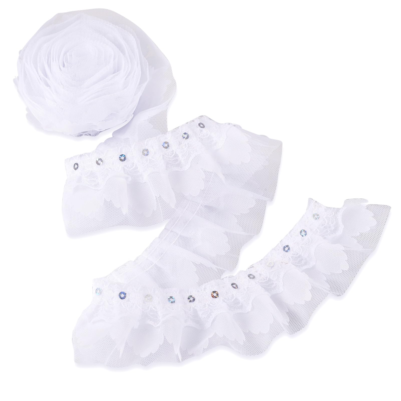 Ruban De Dentelle Organza Satiné Blanc 2m - Double Couche, Plissé, 50mm De Large - Pour Couture, Mariage, Décoration DIY