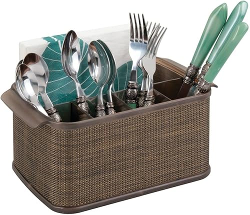 Miniatura 5 de mDesign Organizador de plástico para almacenamiento de cubiertos con asas para armario de cocina o despensa, sostiene tenedores, cuchillos,