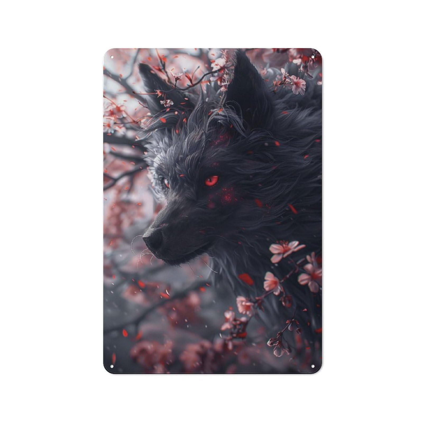Junmoney Japanese Black Kitsune Fox Vintage Tin Sign 30X20cm With For Café Or Home Bar, Suited To Café-Style Decor Fans