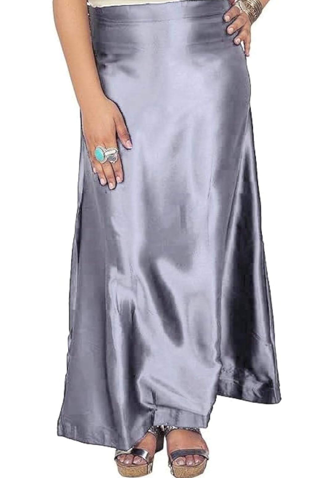 Grey Colour Satin Petticoat for Women | Grey Colour Satin Fabric Saree Shapewear or Underskirt or Saya for All.-image-19