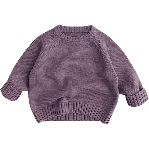 Toddler Baby Boys Girls Sweater Cable Knit Pullover Sweatshirt Long Sleeve Crew Neck Casual Tops Spring Winter Solid Clothes, B-purple, 2-3 Years Cover