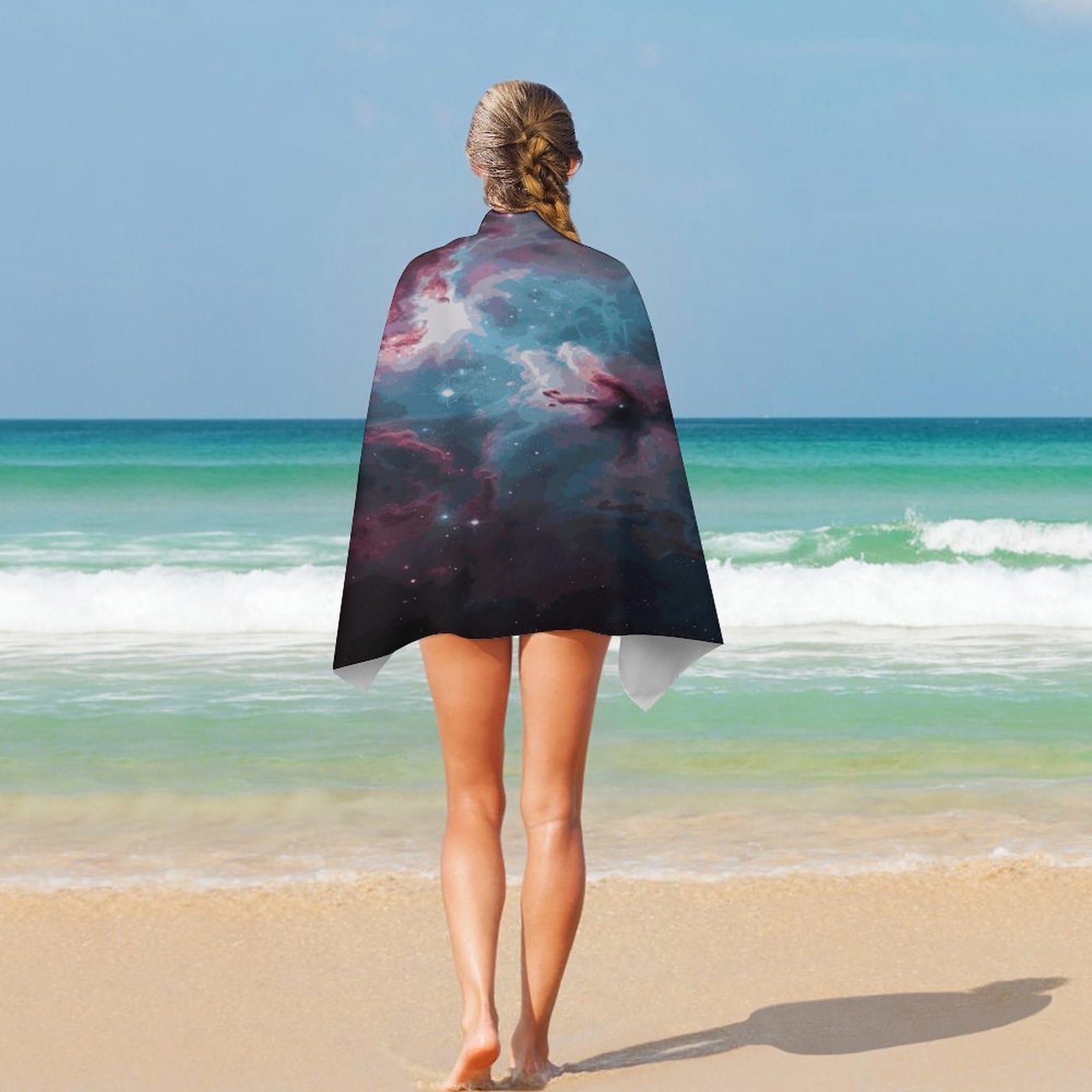 Weltraumnebel mit Cluster-Badetücher, Unisex, Strandtuch, leicht, schnell trocknend, Badetuch für Reisen, Sport, Pool, Schwimmen, Bad, Camping, Yoga, Erwachsene, 130 x 80 cm