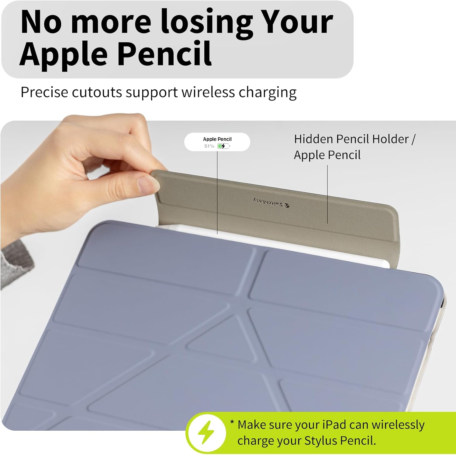 SwitchEasy Origami 2024 Case for iPad Pro 11' - Protective Case with Pencil Holder, Multi-Angle Stand, Morandi Cover, Apple Pencil Pro Charging, Starlight White - Image 6