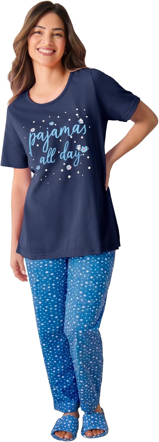 Dreams & Co. Plus Size Graphic Tee Pure Cotton PJ Set