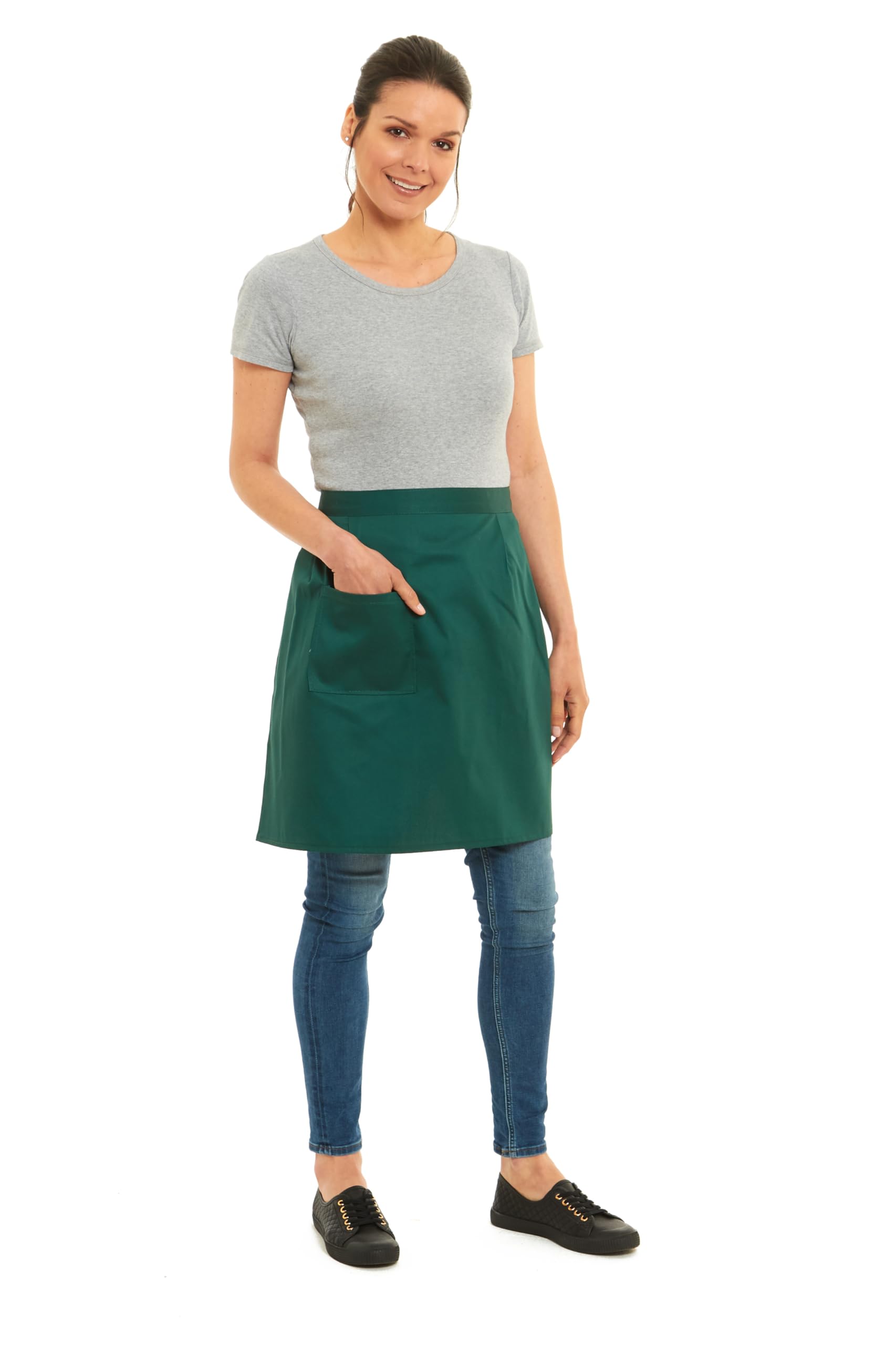 Tesmark Men's Green Plain Half Aprons For And Wo With Pockets, One Size Plain Colour Versatile Aprons Ideal For Home Chef Waitress Bbq And Professional Use (Green)