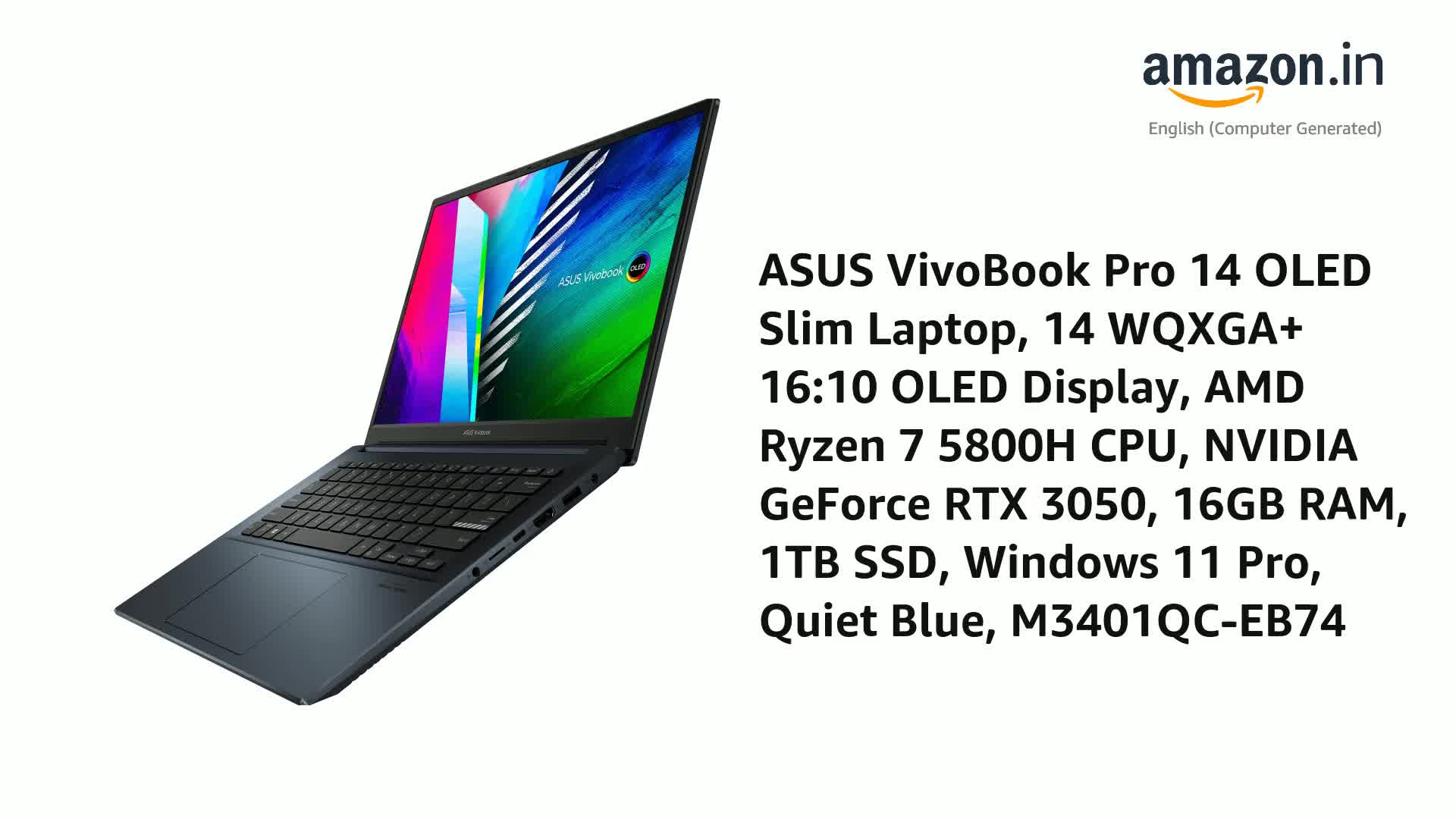 Asus Vivobook Pro 14 Oled Slim Laptop, 14 Inches Wqxga+ 16:10 Oled