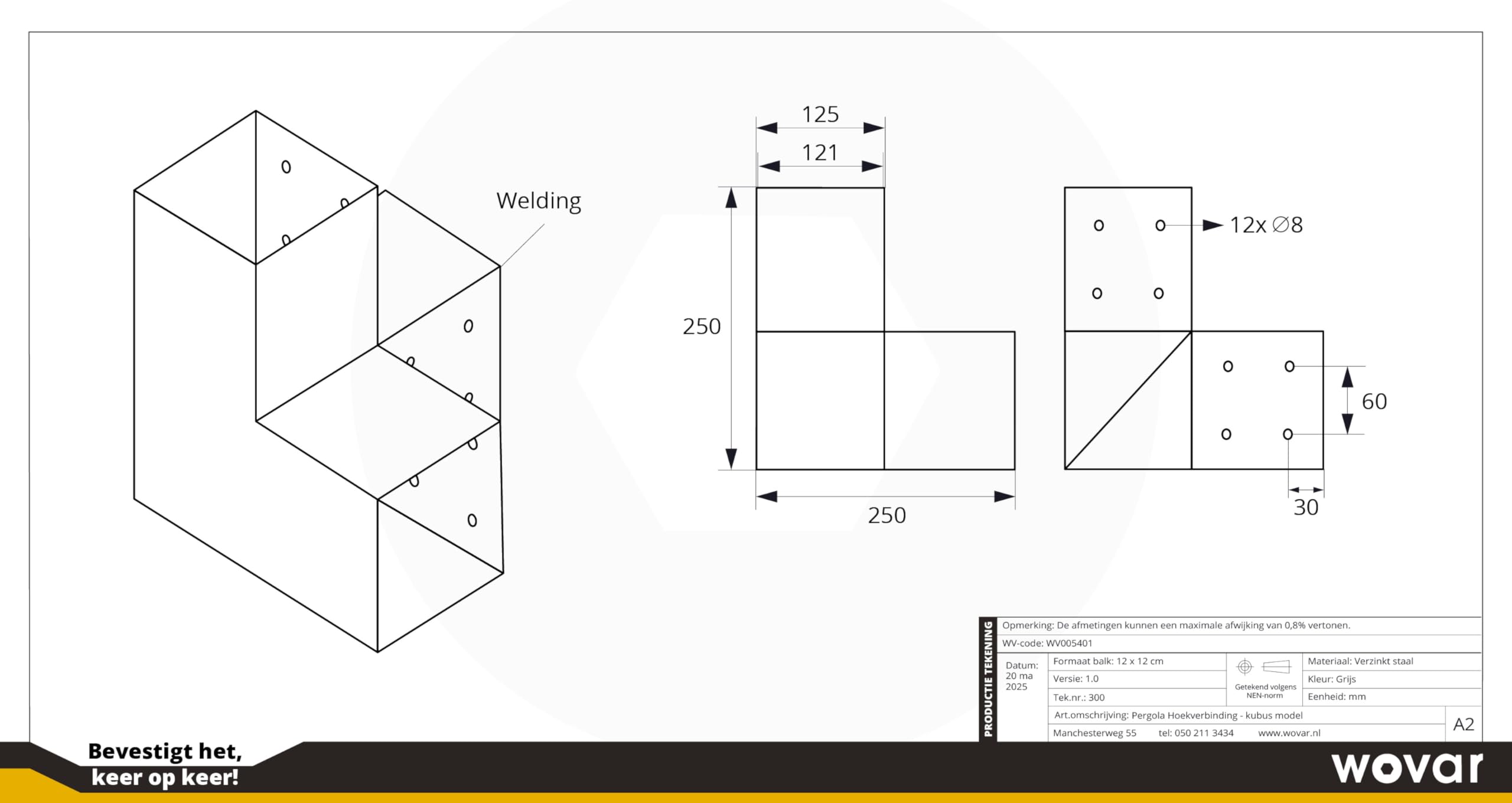Wovar Pergola Eckverbindung für 12 x 12 cm Pfosten Würfelmodell - Pro Stück