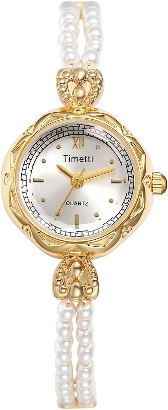 Avaner Women's Bracelet Wrist Watches: Ladies Gold Silver Vintage Retro Bezel Elegant Pearl Strap Analog Quartz Watch