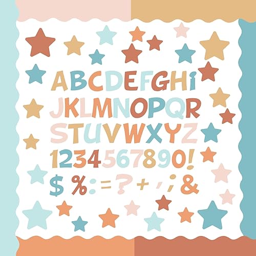 Containlol Juego de 188 piezas retro Groovy Boho con purpurina de color para pósteres, letras y estrellas, incluye 59 pies, letras del alfabeto,