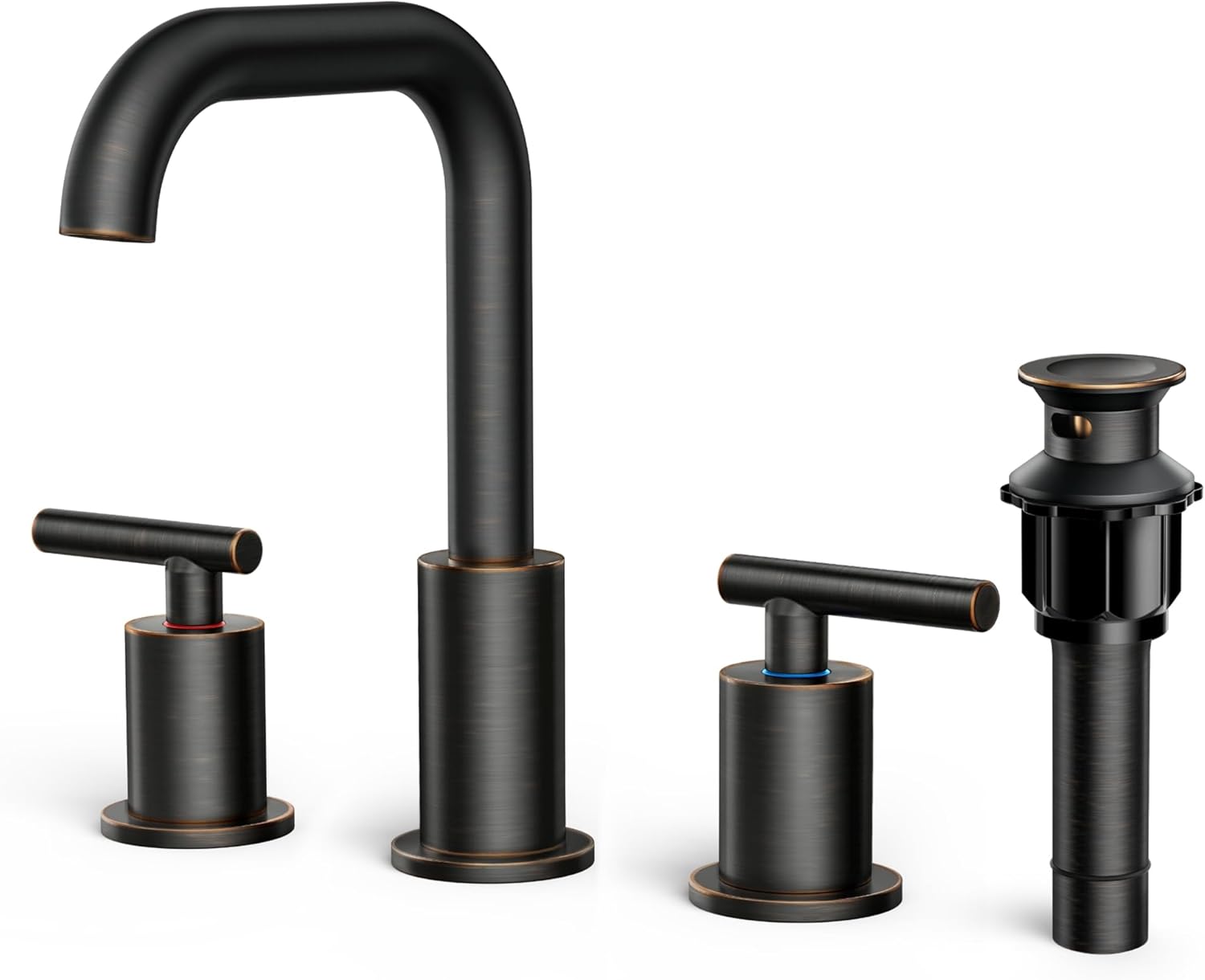 FORIOUS 2 Handles Bathroom Sink Faucets 3 Hole Oil Rubbed Bronze, 8 Inch Widespread Antique Brass Bathroom Faucet with Metal Pop Up Drain and cUPC Supply Lines, for Vanity Restroom RV Lavatory