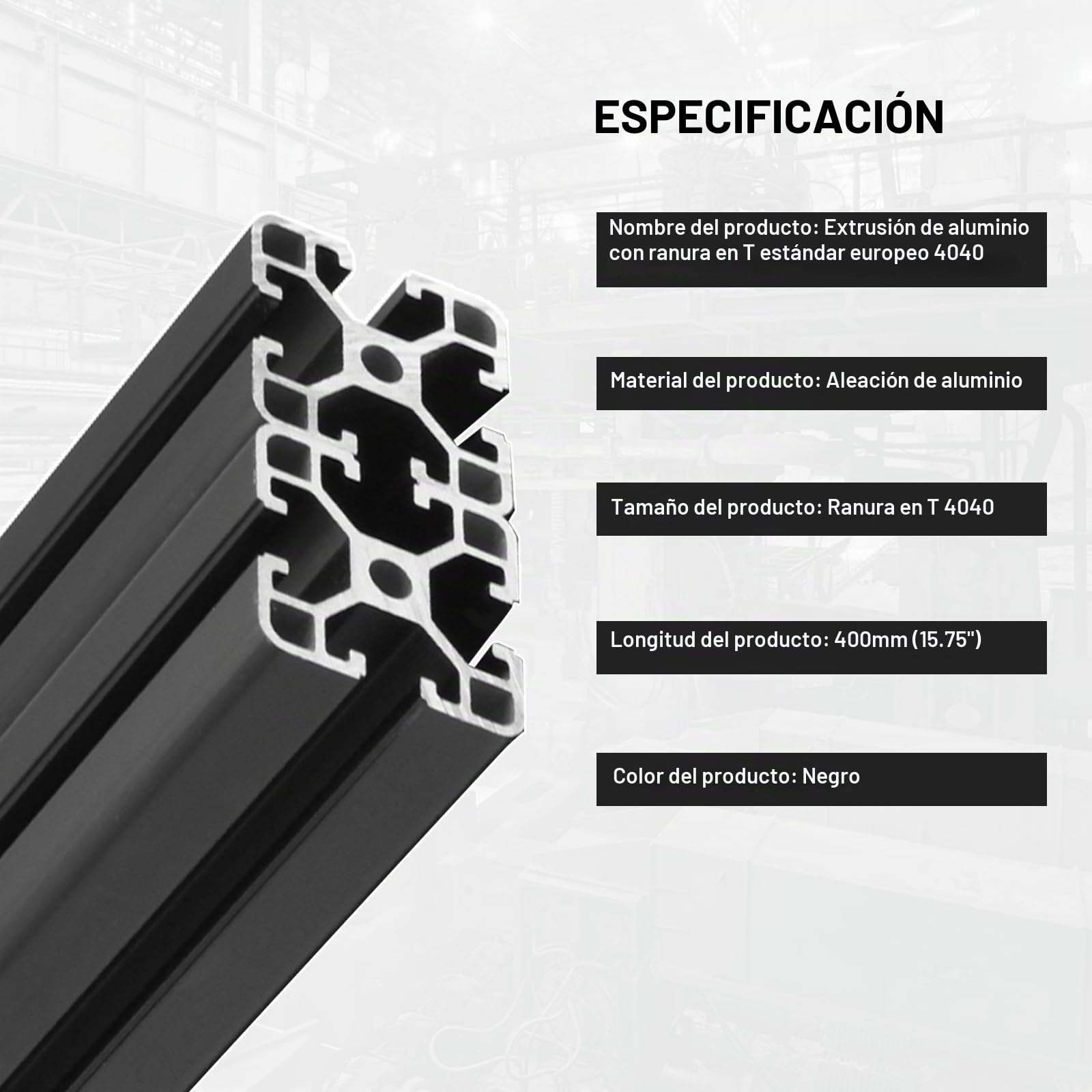 Perfil de aluminio 4040 de 400 mm, negro (4 unidades/paquete), ranura en T de aluminio, estándar europeo para impresora 3D, máquina de grabado CNC y láser