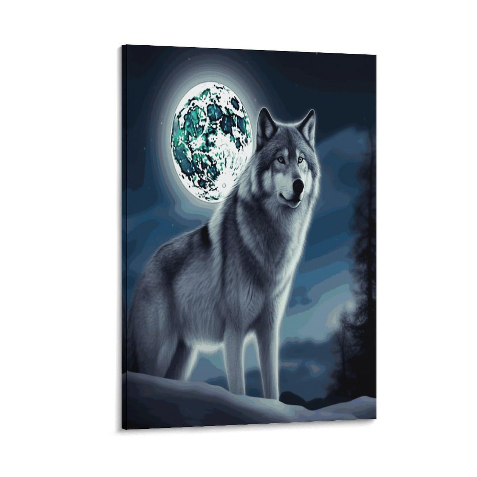 LDGSUPH Wolf Under Moon Canvas Wall Art Prints Hangable Decor Painting for Wall Prints Painting Artwork Modern Decorative Artwork Ready to Hang Wall Pictures for Home Decor 20x30inch(50x75cm)