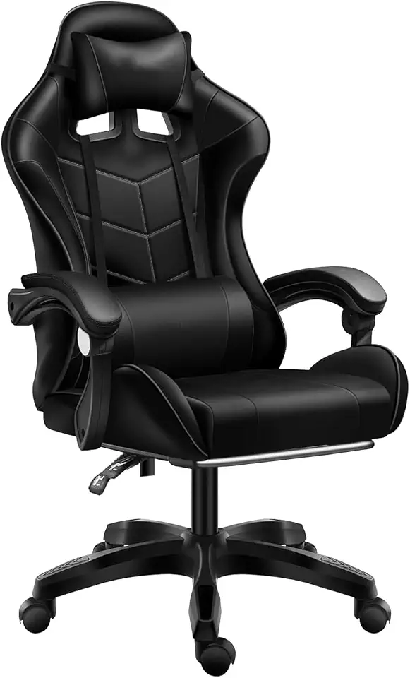 BEMMY Cadeira Gamer– Couro PU/Courino, Suporta até 150kg, Braços 1D, Reclinável 135°, Almofadas Lombar e Pescoço, Base Nylon,Cadeira de Escritório Ergonômica com Apoios de Braço Retráteis