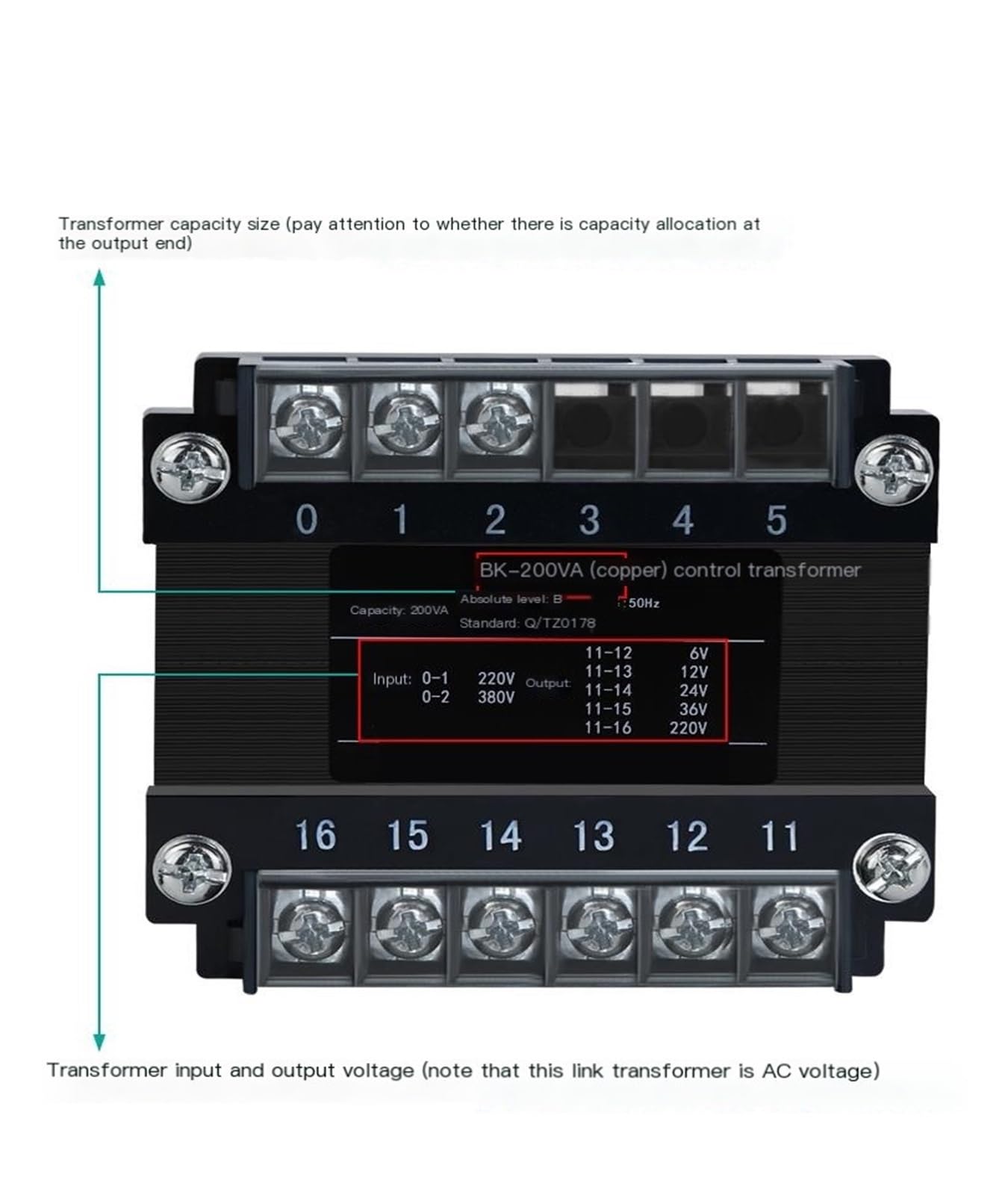 Trasformatore di controllo for macchine utensili CA monofase BK-200VA da 380 V a 220 V, 36 V, 24 V, 12 V(220 to 36V)