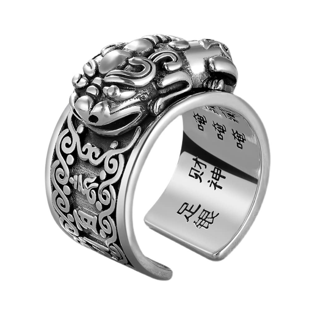 HILOLOAFeng Shui Pixiu Mantra Ring Anillo Feng Shui De La Buena Suerte 2PCS Feng Shui Pixiu Lucky Ring for Men Women Amulet Mantra Double Protection Wealth Health Ring Jewelry