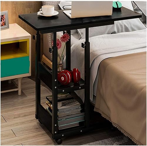 Mesa de computadora de escritorio ajustable portátil para laptop mesa de cama para laptop se puede levantar de pie con rueda color sauce negro