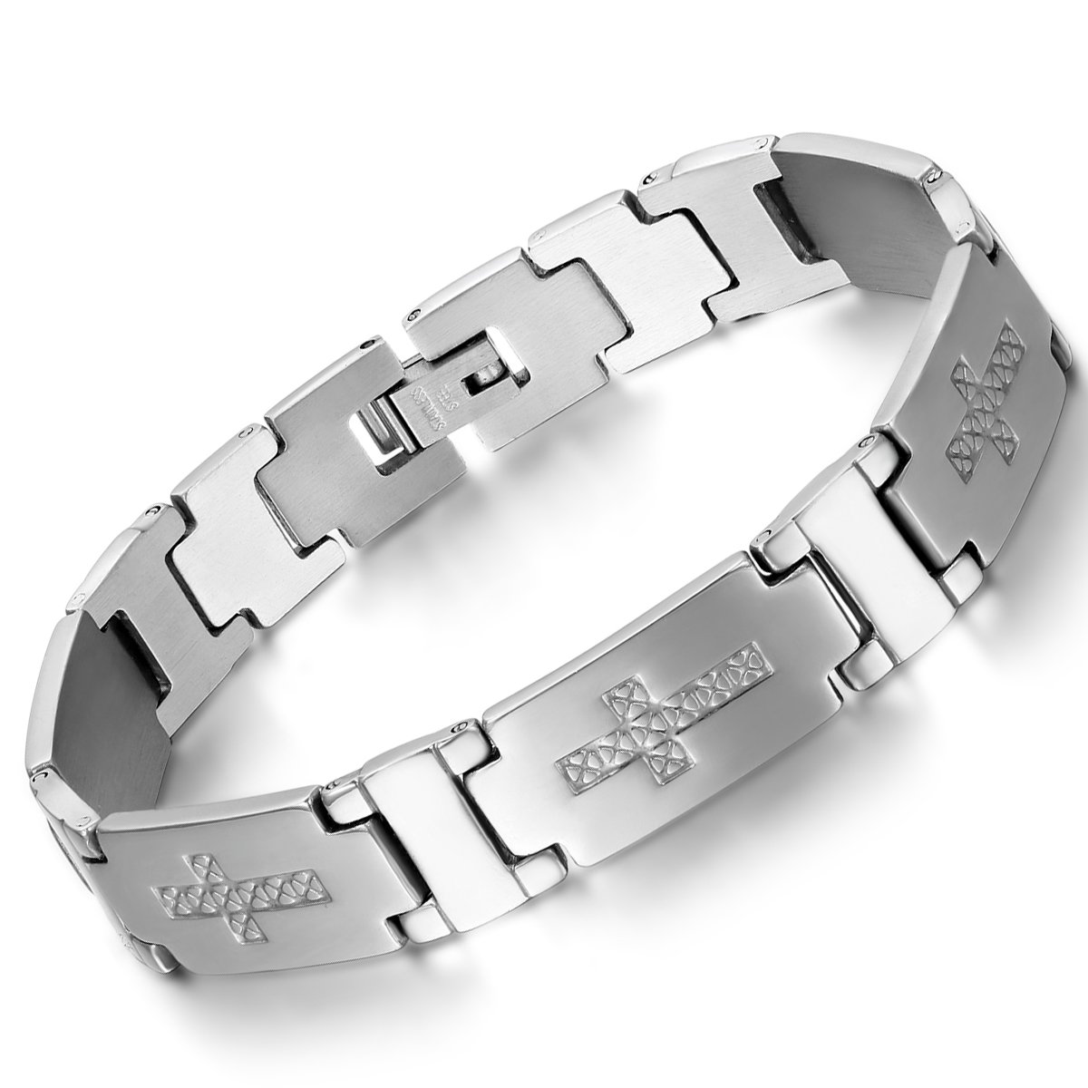 OIDEAPulsera Cruz Plateado Hombre: Pulseras Plata de Acero Inoxidable de Moda Hipoalergénico Antialérgico - Para Uso Diario Regalos