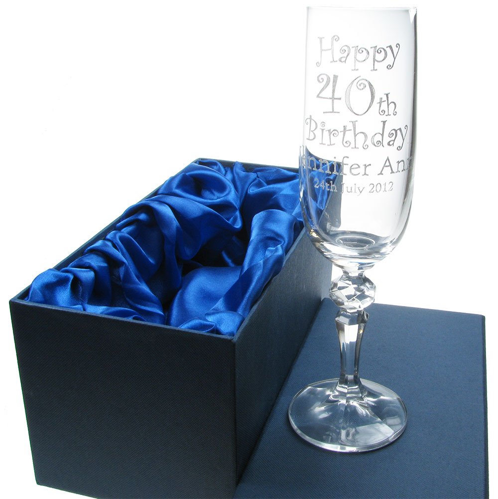 De Walden Girl's or Boy’s 40th Birthday Gift, Lead-Free Crystal Engraved Champagne Flute, Prosecco Glass in a Luxury Box for a Girl or Boy