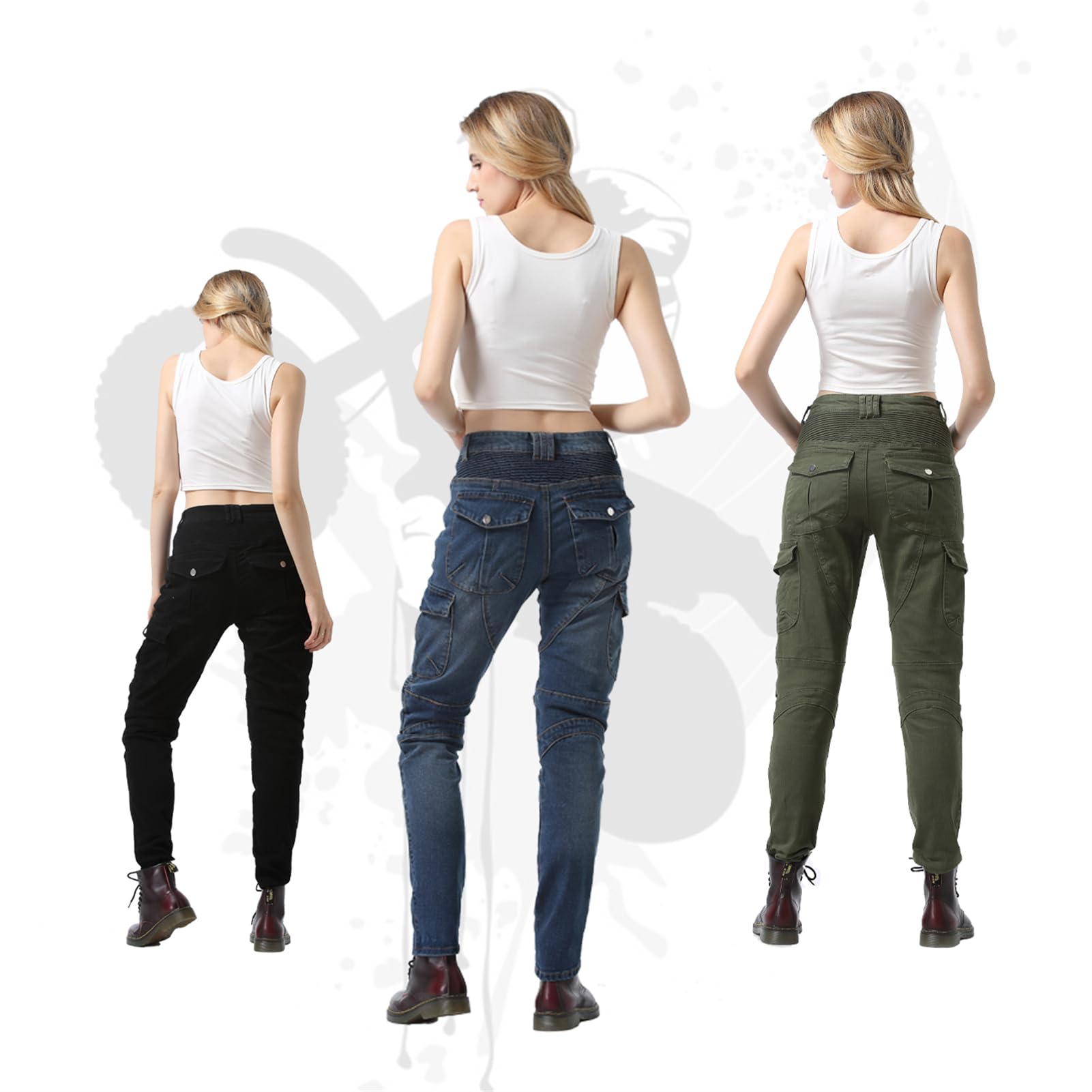 Pantalon Moto Femme, Jean Moto Femme Homologué avec Guêtres, XXS-4XL Pantalons de Moto Extensible (Blue,L)