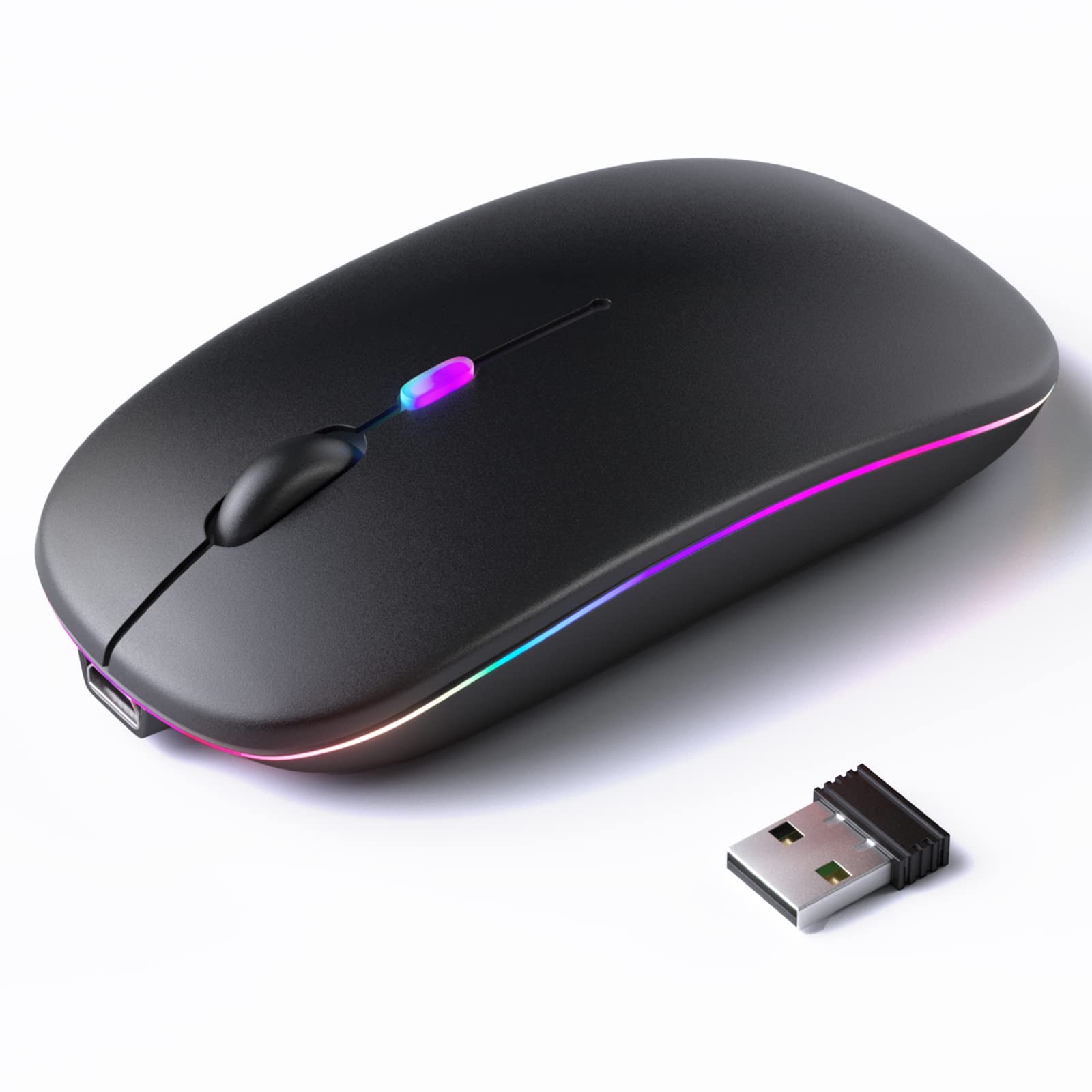 Wireless Bluetooth Mouse,Yakiter Silent Dual Mode (Bluetooth 5.1 + 2.4GHz) Rechargeable, Wireless Mouse for Laptop, Computer, and MacBook,Included USB Receiver
