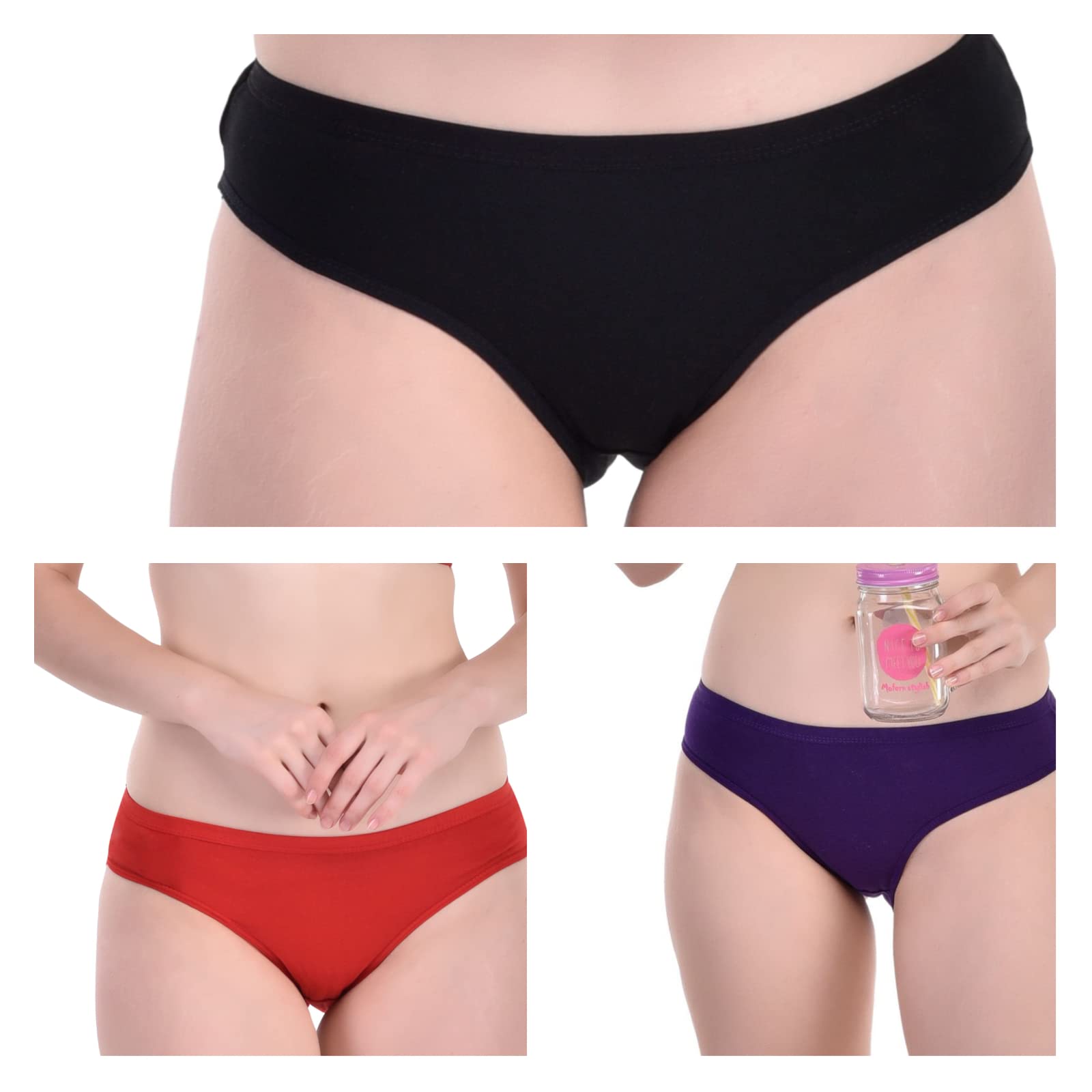 YUMINA Cotton Mid Waist Hipster Panty with Inner Elastic for Women (Combo Pack of 3)