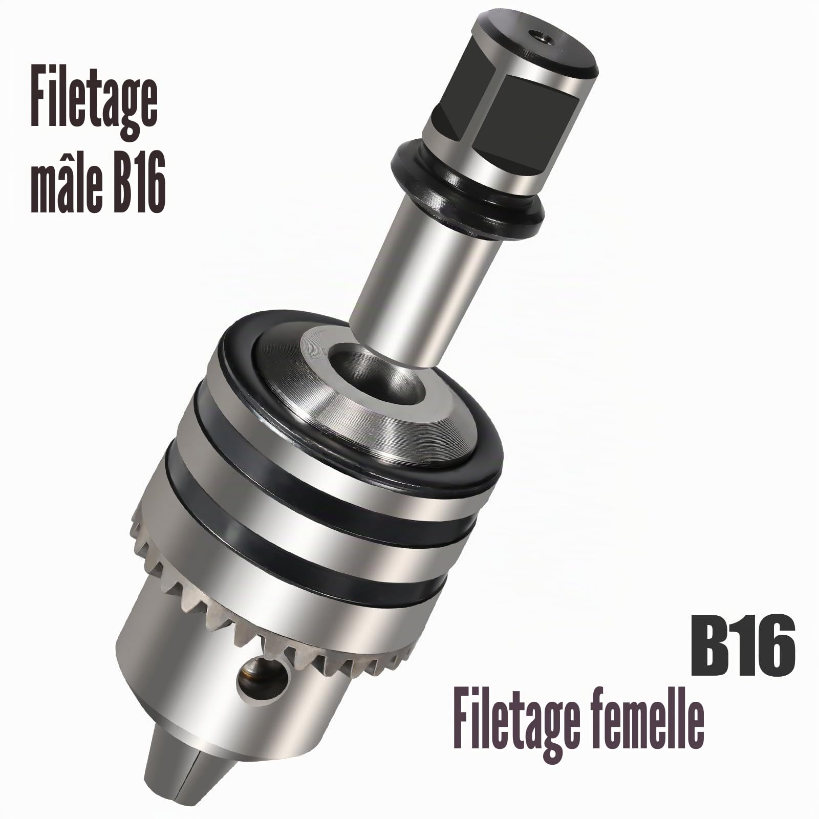 Mandrin à couronne dentée 3-16 mm, mandrin B16 avec clé de mandrin, adaptateur de mandrin avec tige Weldon de 19 mm, accessoires de tour pour perçage