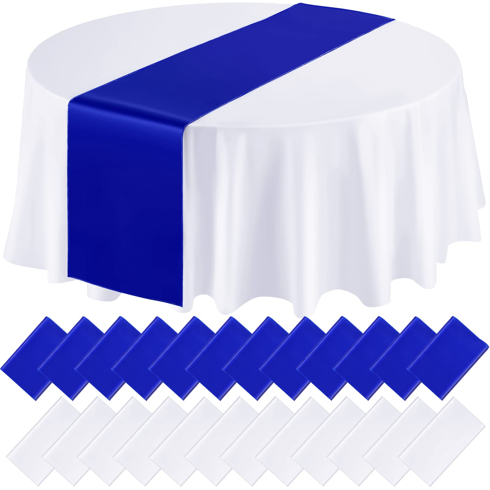 Nappe ronde en plastique bleu roi de qualité supérieure avec chemin de table satin