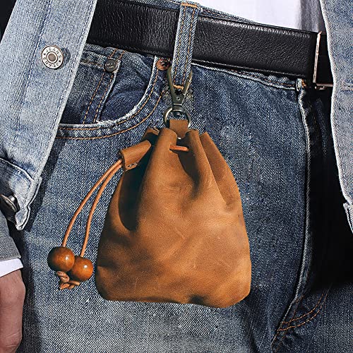 1 Pcs Leather Mini Medieval Pouch Keychain, Coin Organizer, Change Holder, Leather Drawstring Pouch for Men & Women4