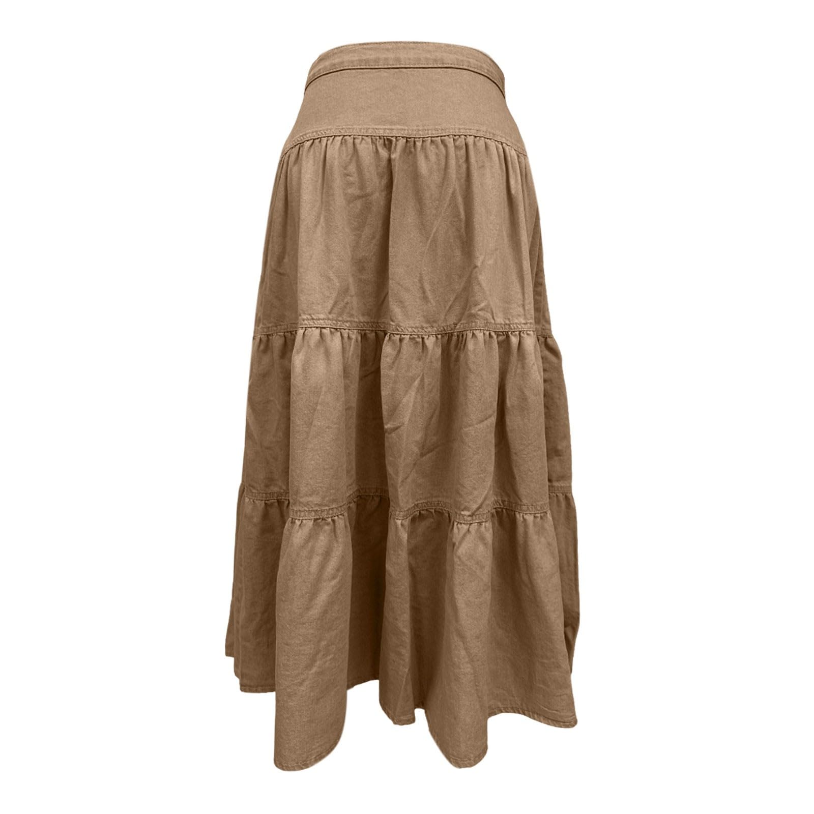 Generico Gonne Estive da Donna,Gonna Lunga in Denim da Donna A Vita Alta con Volant Fluenti Plissettata A Strati per Outfit Casual da Strada E per Le Feste