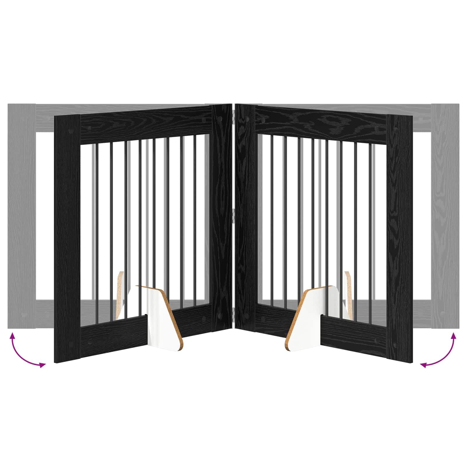 Portería para perros con soporte de madera de roble negro, 80 x 80 cm, plegable y portátil, 4 piezas de rejilla para barrera interior, protección y alojamiento seguro de cachorros y perros