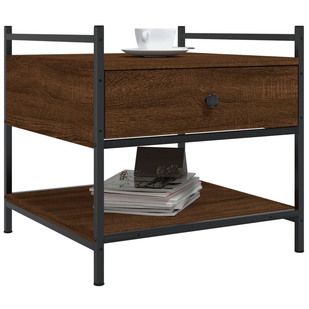 Mesa de café marrón efecto roble, 50 x 50 x 50 cm, material de madera, con espacio de almacenamiento, patas ajustables, mesa de salón estable para bebidas y aperitivos