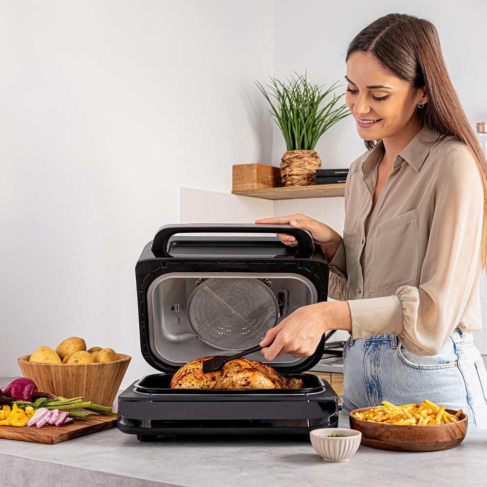 Cecotec Friteuse à Air Grill sans Huile de 6 L Cecofry FireDome 6000. 2400 W, 6 Modes de Cuisson et 4 Niveaux Grill, Thermostat Réglable, Comprend une Sonde de Température et des Accessoires
